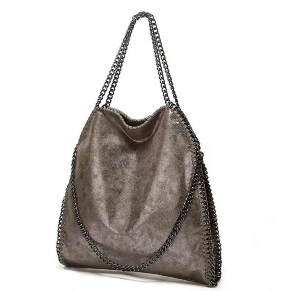 The STELLA Gray Silver Chained Handbag Shoulder Hobo